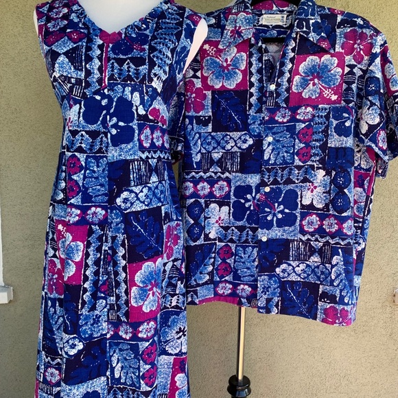 🌺 Vintage Hawaiian Wedding Honeymoon Set Dress Shirt - Picture 3 of 14